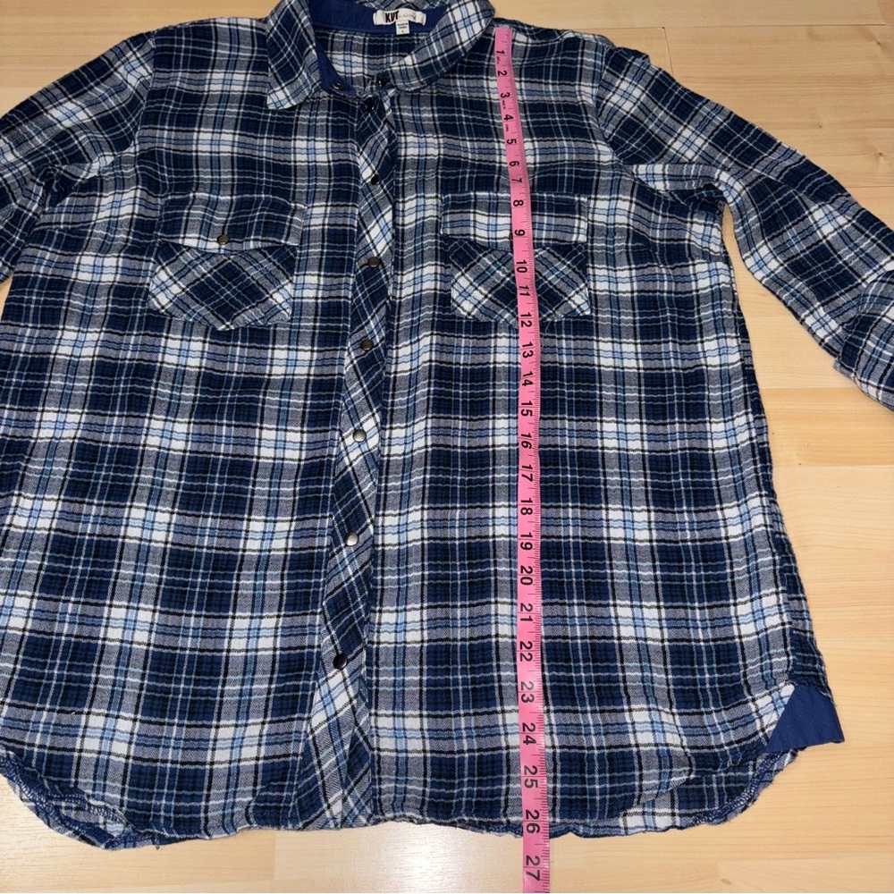 Kut From The Kloth Boylen Plaid Flannel Snap Button Shirt Roll Up Sleeve Large - Picture 8 of 11
